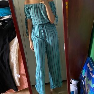 Off the Shoulder Striped Jumpsuit